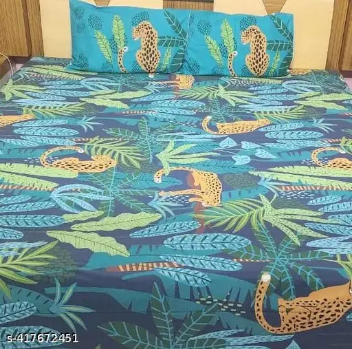 Navy botanical print, 100% cotton superfine flat sheets, ideal for summer, adult size: Double Queen, origin: India