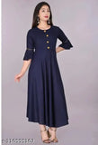 Navy blue rayon three-quarter sleeve Akarsha Anarkali kurti, Indian traditional women's fashion