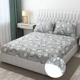 White glace cotton double bedsheet with elastic corners & 2 pillow covers, fit for 6" mattresses