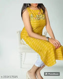 Sleeveless printed cotton kurta, single color Indian traditional outfit for women - S [36in bust, 46in length]