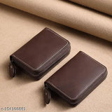 Brown leather men's and women's zipper credit debit card holder wallet, imported 9-slot vertical design for coins and 5 compartments