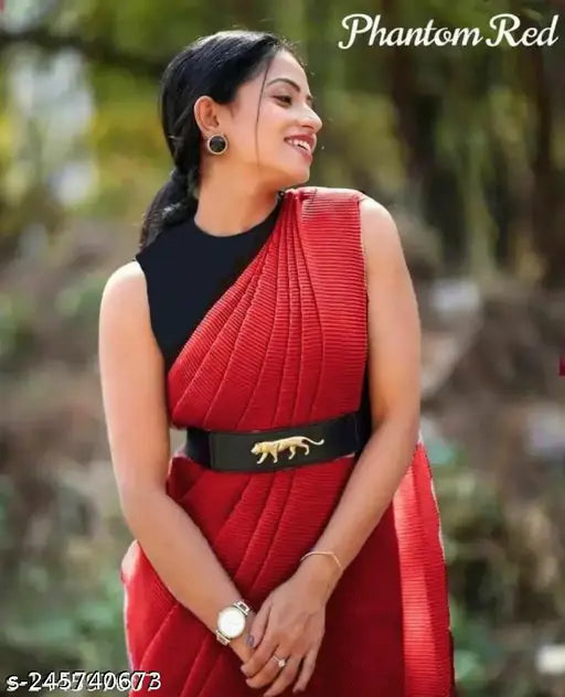 Jaguar belt saree with black top, red and gold border