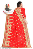 Red designer saree with embroidery