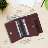 Artificial leather wallet, solid pattern, 7 card slots. Men & Women casual wallet on brown background (India origin)