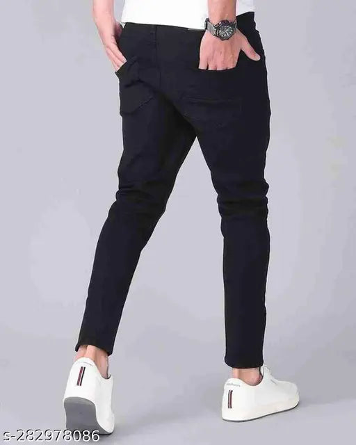 Black polyester regular-fit jeans for all seasons, solid pattern - size 28, 30, 32 from India