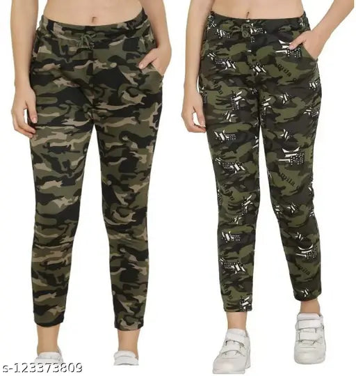Cotton blend army printed joggers for women and girls, set of 2 in various sizes from Trusha Dresses, India