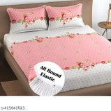Pink premium cotton feel elastic fitted bedsheets (72 x 78 inches) with 2 king size pillow covers, floral print