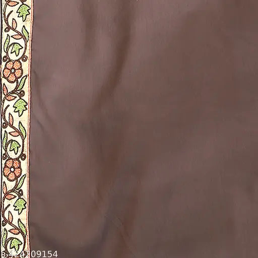 Brown silk blend embroidered Pochu Style saree with running blouse and beige net cape, decorated with animal design embroidery work. Suitable for party wear, weddings, festivals, casual occasions. Hand wash, free size. Indian origin