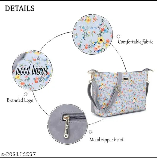 White wood bazar sling bag, adjustable strap, ladies purse