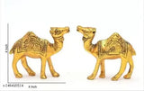 Gold metal Rajasthani camel showpiece pair, traditional handmade animal figurines for home decor, Indian craftsmanship (10cm x 10cm x 7.5cm, 2 pcs)