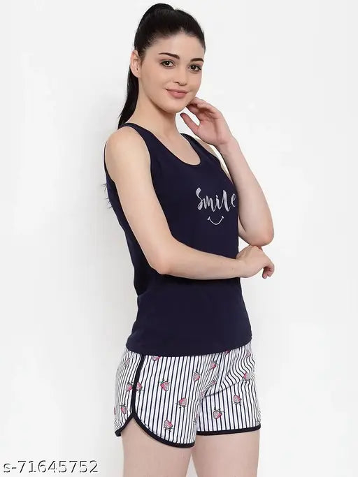 Soft cotton women's sleeveless pyjama, Indian origin