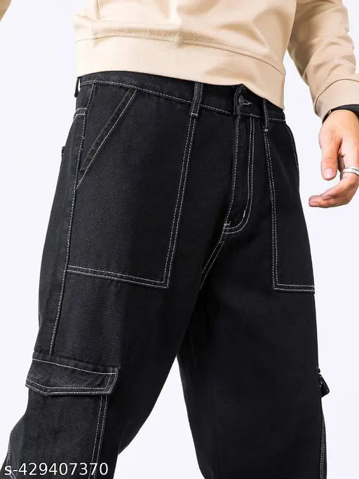 Black jean shorts with six pockets, mannequin model