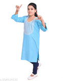 Embroidered rayon three-quarter sleeve kurti for girls, fancy cotton fashion in Indian style