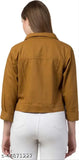 Light brown denim women's jacket, solid design with long sleeves, chest pockets, and shank buttons - classic wardrobe essential from India