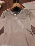 Brown georgette three-quarter sleeve lace gown dupatta set, solid pattern for Indian bridal wear