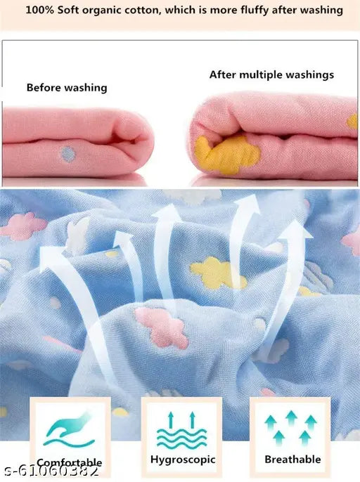 Soft, skin-friendly organic muslin fleece blanket for all seasons - colorful cartoon design, suitable for newborns to kids, machine washable