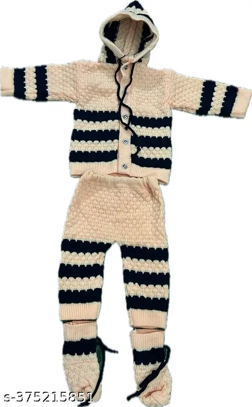 Striped woolen newborn pajama set, soft & cozy for chilly nights