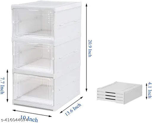 White Elightway Mart shoe organizer with clear door design, front foldable structure, accommodates up to 3 tiers for efficient shoe management