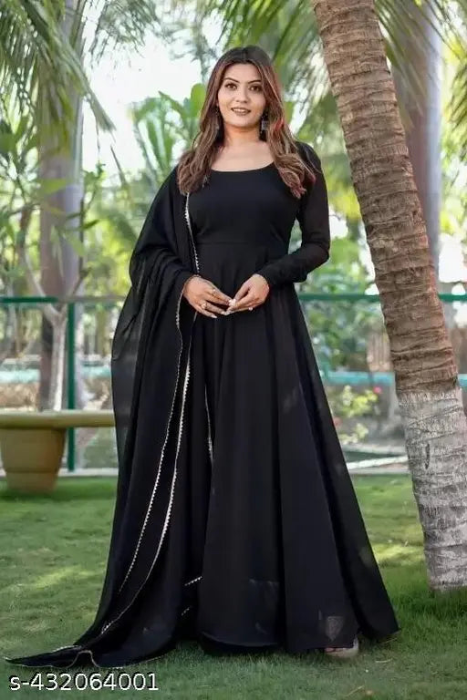 Multi color Anarkali kurtis with dupatta set in gotta patti style, Black Bollywood Dress, women's party wear, georgette fabric