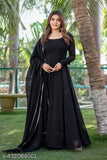 Multi color Anarkali kurtis with dupatta set in gotta patti style, Black Bollywood Dress, women's party wear, georgette fabric