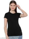 Black cotton t-shirt, solid round neck, short sleeves for exercise and casual wear