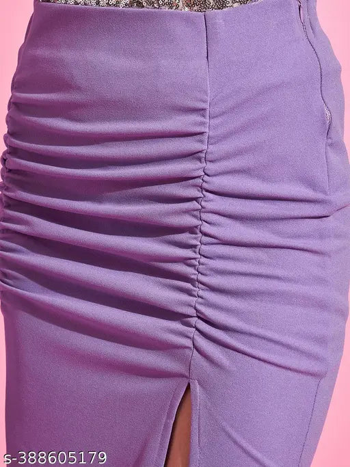 Cotton blend calf length gathered pencil skirt, solid net, women's size 28 (waist 28in, length 36in, hip 34in), made in India