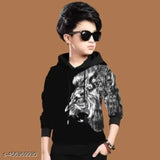 Kids Boys Hooded Neck Full Sleeves Regular Fitted Pure Cotton Printed T Shirt