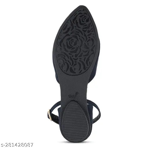 Blue velvet ankle strap flats with buckle - Beautiful party wear for women & girls' events and dailywear