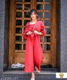 Fashionable dark red crepe two-piece jumpsuit with three-quarter sleeves - Confident, stylish outfit for parties, weddings, or everyday wear. Indian-made." (124 characters)