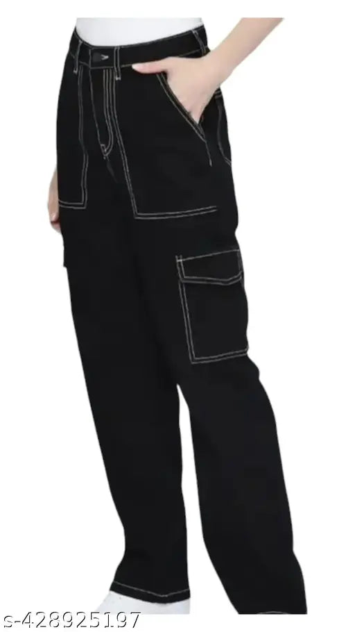 Solid denim baggy jeans for men - trendy cargo style from India
