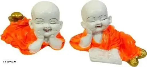Handcrafted gold poly resin baby Buddha statues, set of 2 for living room decor