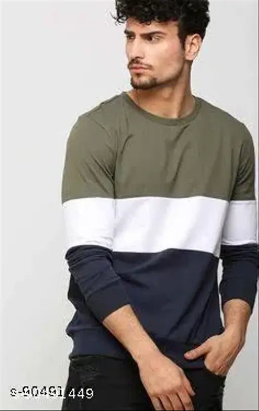 Multi-color cotton blend long sleeve Round Collar T-Shirts for Men, olive green, white, black mix