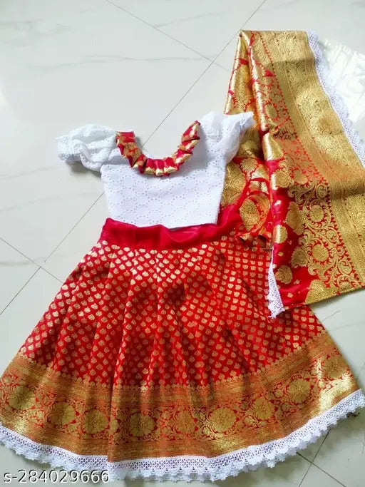 Trending ruffel silk baby lahenga, self-design zari stitch net in soft quality for 1-6 year sizes