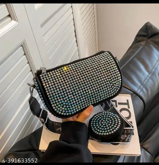 Imported trendy rhinestone women's sling bag with coin pouch