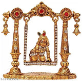 Metal Makhan Chor Radha Krishna Jhula, Indian automobile showpiece figurine, size 5x10x1.5cm
