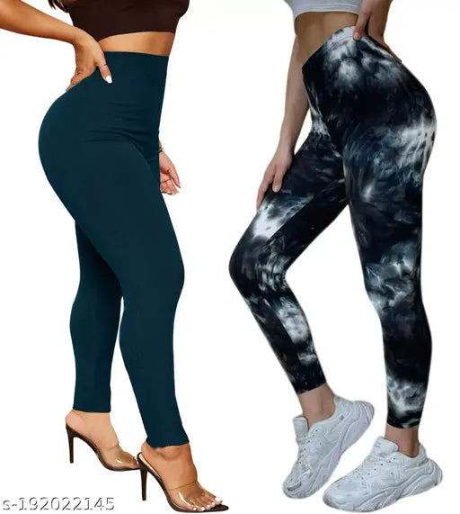 Imported black lycra leggings for women, high quality imported running, gym, and yoga wear. Solid fill, black lining, pack of 2, sizes 26-36 inches (India)