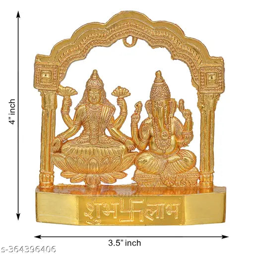 Metal Lord Laxmi Ganesha statue, 8.5cm x 10cm x 7.5cm, ideal housewarming gift from India