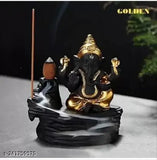 Handcrafted poly resin Ganesh water fountain with backflow incense burner and 10 incense cones, Indian home decor item