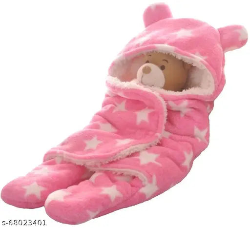 Microfiber polka net newborn hooded wearable blanket combo of 2, keeping baby warm and cozy in winter