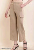 Trendy cotton-blend cargo pants for women, solid color with four pockets