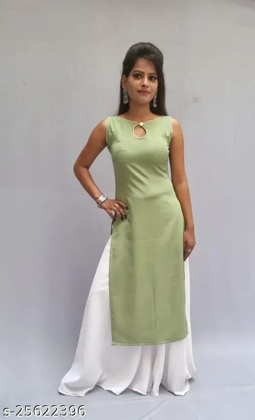 Sleeveless Aagam Fabulous Women's Kurta Set with Palazzos, solid crepe fabric, Indian-made fashion