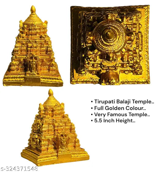 Golden resin Tirupati Balaji Temple statuette (10 cm), intricately detailed for home temple decoration