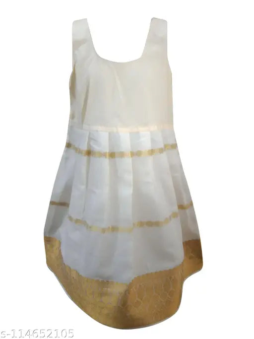 Girls traditional Kerala cotton silk lehenga choli set, sleeveless, solid pattern, stitched net, on mannequin