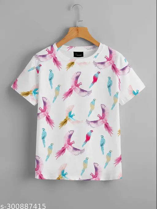 Polyester Kalindri Combo T-Shirt, printed net design, suitable for regular or oversized styles