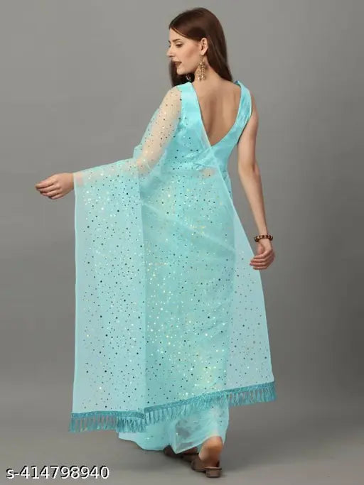 Embellished net saree with running blouse, traditional Indian ethnic garment