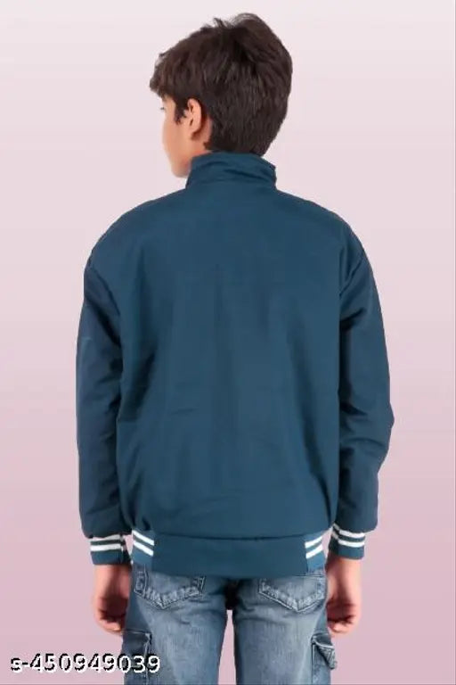 Long sleeve winter jacket for kids, full zip closure, black with blue lining
