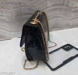 Black croc leather sling bag with multiple card slots and adjustable chain strap