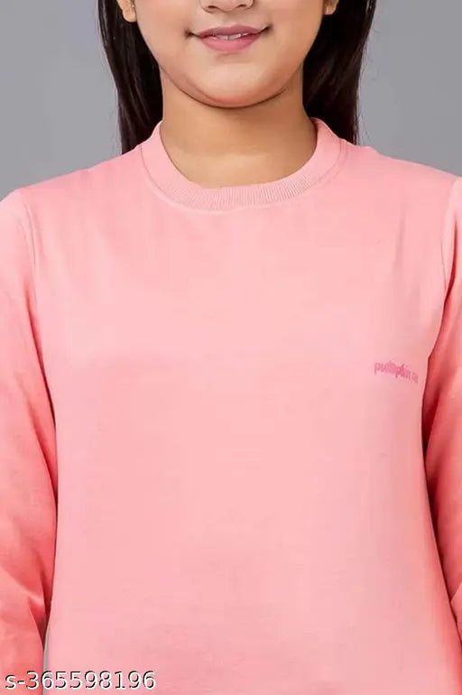 Pumpkin pie-colored wool sweatshirt for kids winter wear, solid pattern, long sleeves, size 8-9 years
