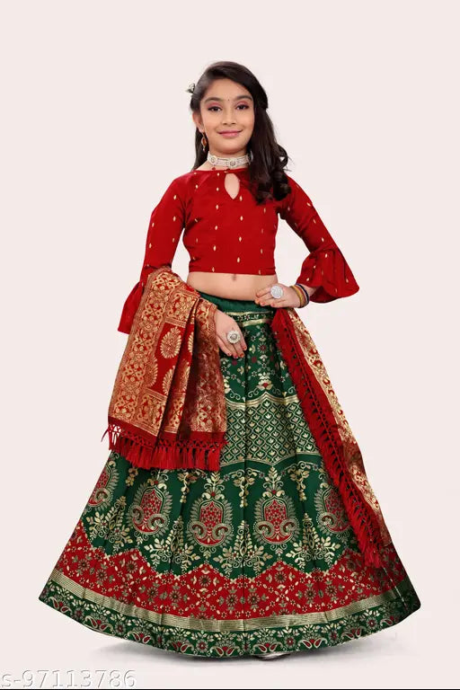 Bamboo Kids Lehenga-Choli set, rich Indian heritage, vibrant self-design jacquard patterns for girls aged 7-8 years