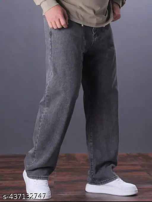 Light grey denim baggy jeans